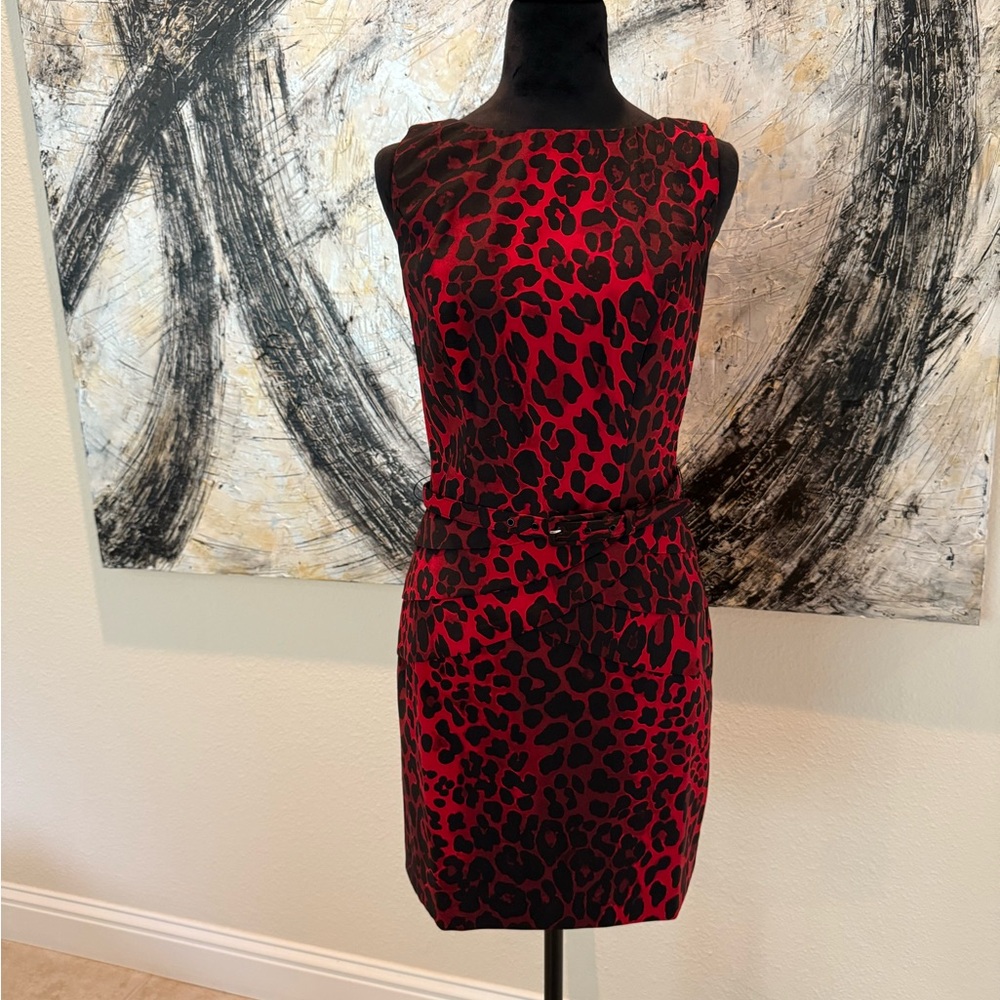 Cache Vibrant Red and Black Animal Print Dress
